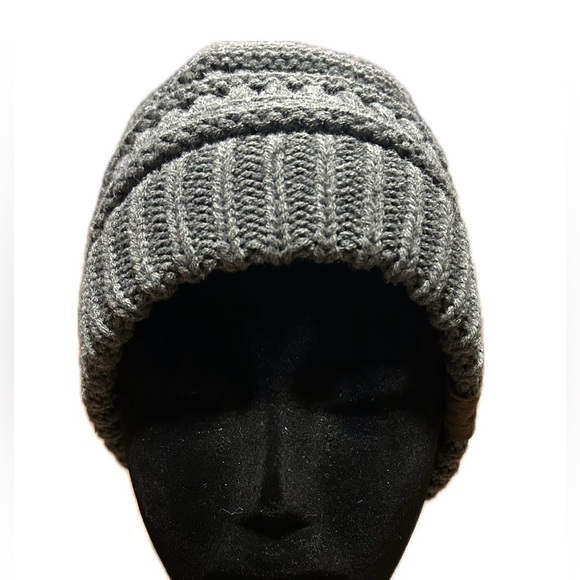 C.C Ribbed Knit Beanie. Gray. - Picture 2 of 9
